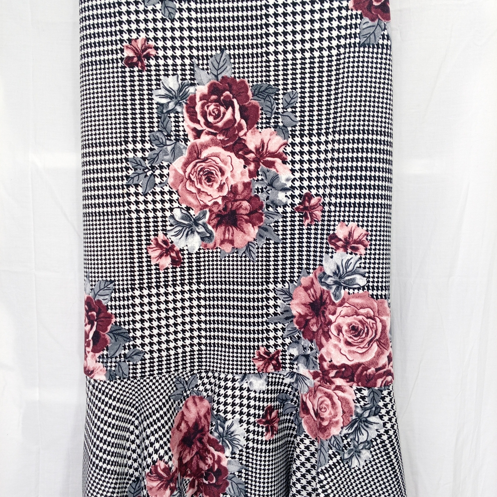 Floral Houndstooth Midi Skirt - Rose Pink